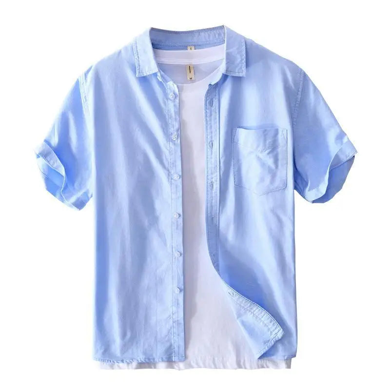 2024High-quality Men Solid Color Short-sleeve Shirts Made 100% Cotton, Suitable for Business  Casual Wear.M-3XL Loose Jacket