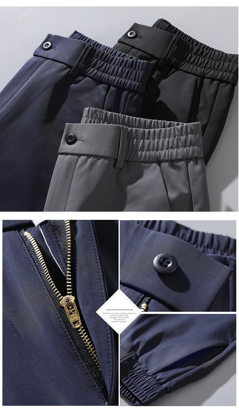 Summer Men's Casual Pants Thin Business Stretch Slim Fit Elastic Waist Jogger Korean Classic Blue Black Gray Brand Trousers Male