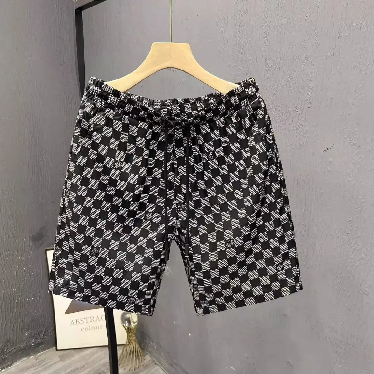 Men's Clothing Summer Trendy Plaid Shorts Fashion Brand Loose Fit Straight Leg Beach Pants Casual Versatile Stylish Comfort High