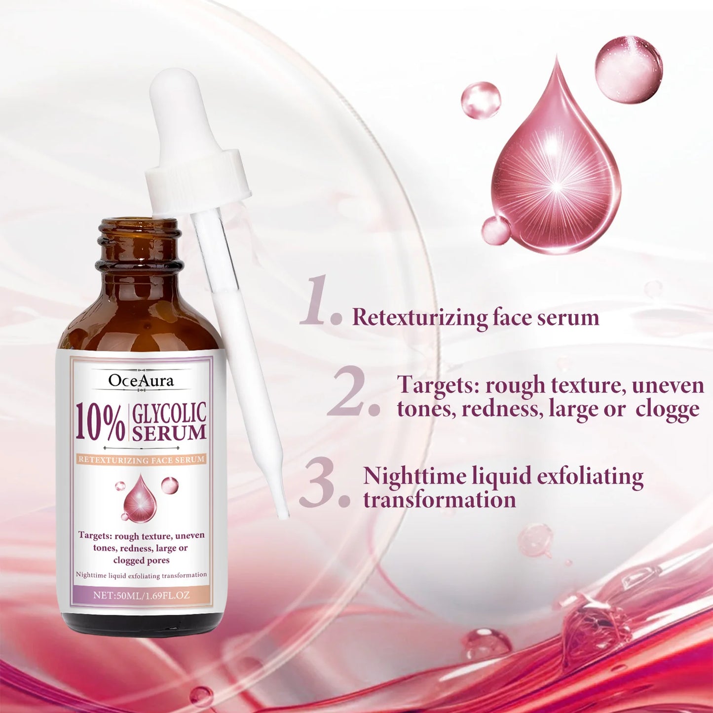 Glycolic Acid 10% Toning Solution Fade Fine Lines Firming Face Serum Improve Facial Dryness Redness Glycolic Acid Repair Essence