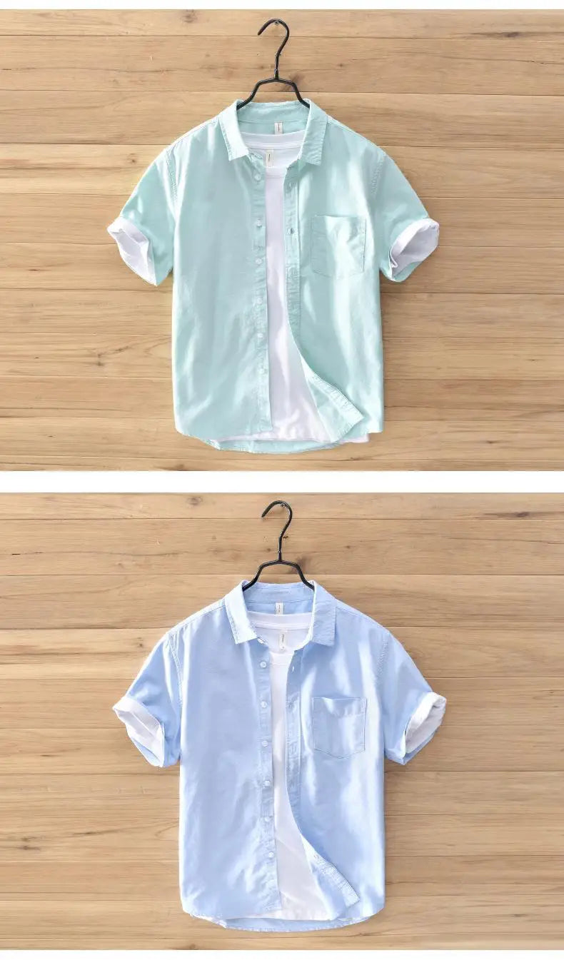 2024High-quality Men Solid Color Short-sleeve Shirts Made 100% Cotton, Suitable for Business  Casual Wear.M-3XL Loose Jacket