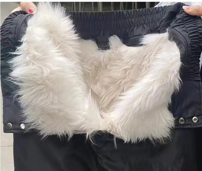 Real Wool Pants High Waist Thicken Thermal Trousers Inner 100% Sheepskin Hair Warm Pant Middle Aged Elderly Father Winter Pants