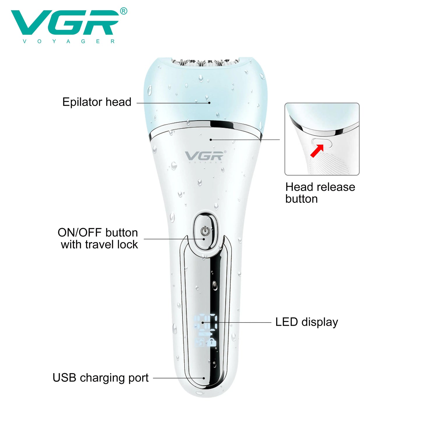 VGR Hair Trimmer Professional Hair Removal Tool Electric Epilator Lady Shaver Waterproof Hair Remover Epilator for Women V-733