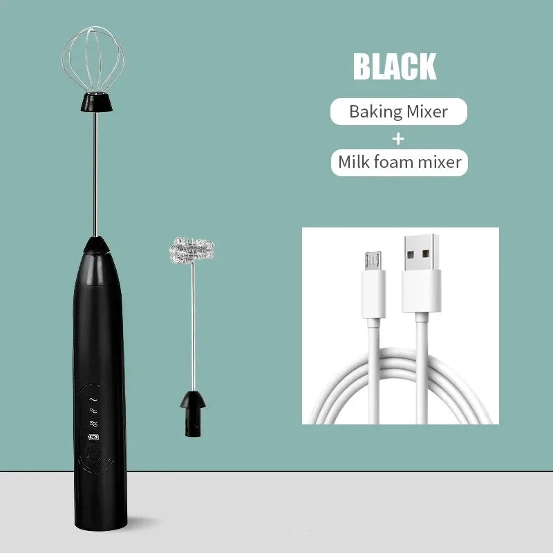 Kitchen Accessories Coffee Stirrer Baking Mixer USB Charging Electric Egg Beater 2-in-1 Double Head Milk Whisk Tools Gadgets Bar
