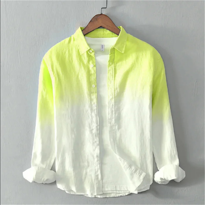 2024 New Summer Shirt Casual Long Sleeve Lapel Shirt 3D Printing Light Color Changing Men's Linen Shirt XS-6XL Fast Shipping