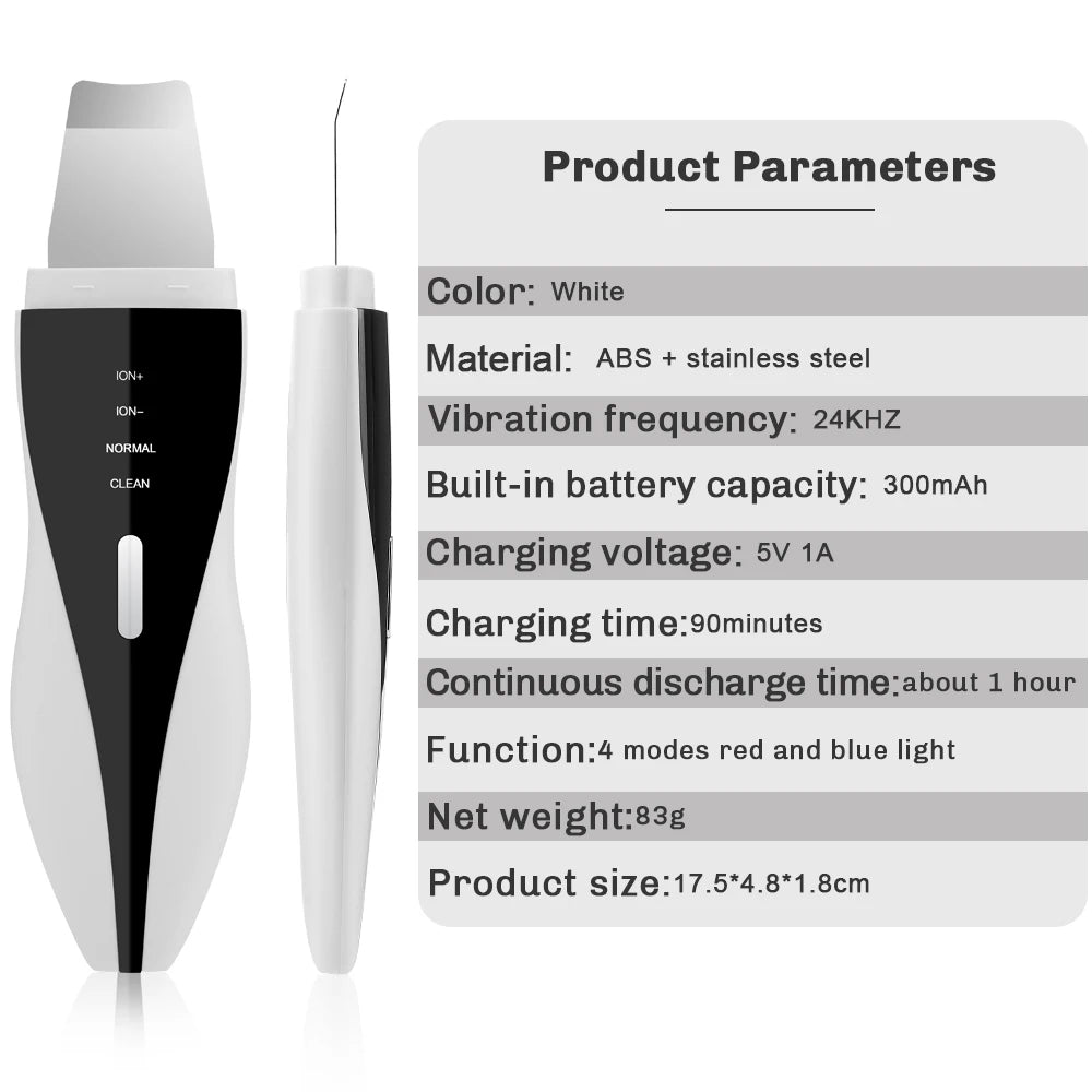 Skin Scrubber Ultrasonic Facial Machine for Home Use Spatula for Blackhead Remover Shovel Peeling Pore Cleaner Face Lift Massage