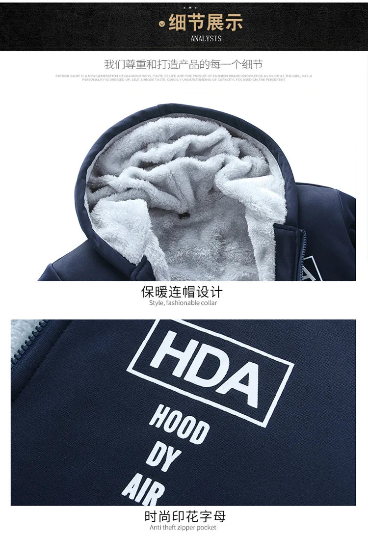 2025 Men's Thicken Warm Tracksuit Set Cardigan Fleece Hood Jacket+Pants Sweatshirts Male 2 Piece Sets Hoodies Suit Coat Big Size