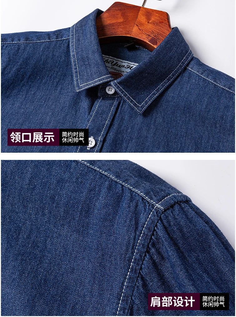 2023 Spring and Autumn Enzyme Washed Men's Long Sleeve Denim Shirt Pure Cotton Casual Fashion Outerwear Versatile Men's Clothing