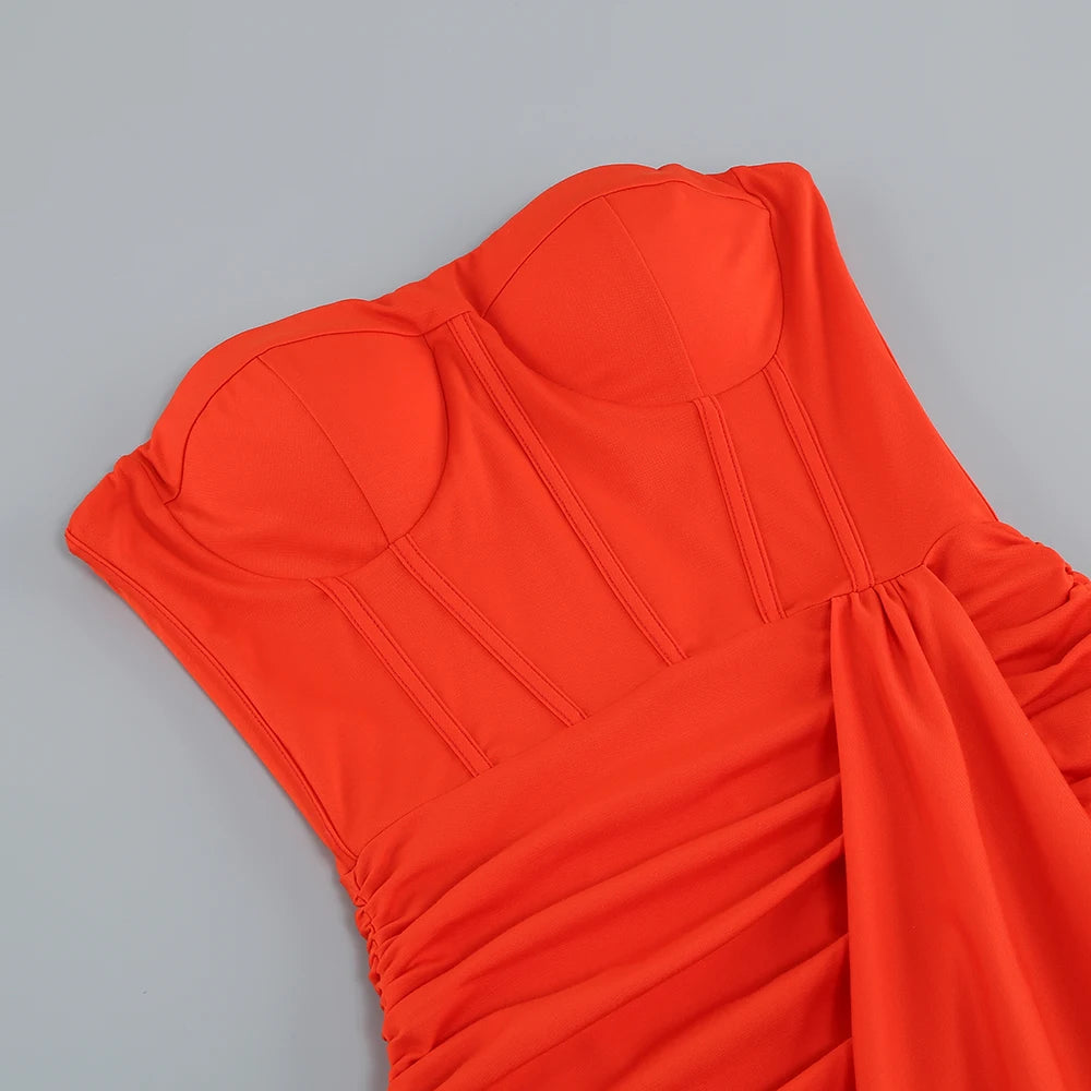 Summer New  women's Sexy breast wrapping，backless Dress, Red Wrinkled Hem Split Party ceremonial dress Long， Dress