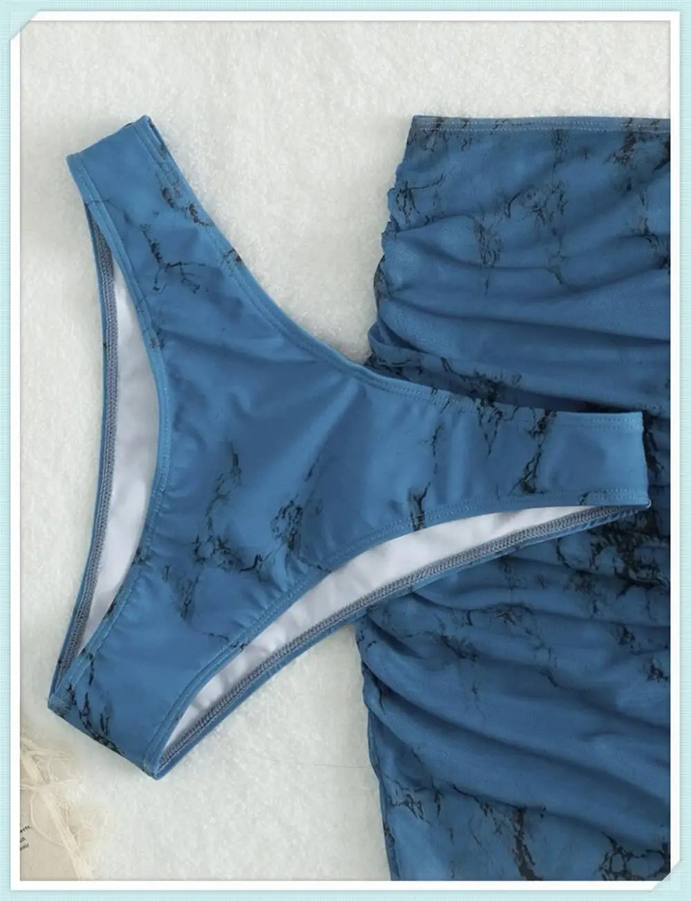 3 Pieces Thong Bikini Set With Skirt Marble texture Bathing Suit Women Swimsuit Set Female Swimwear Beach Wear Swimming Summer