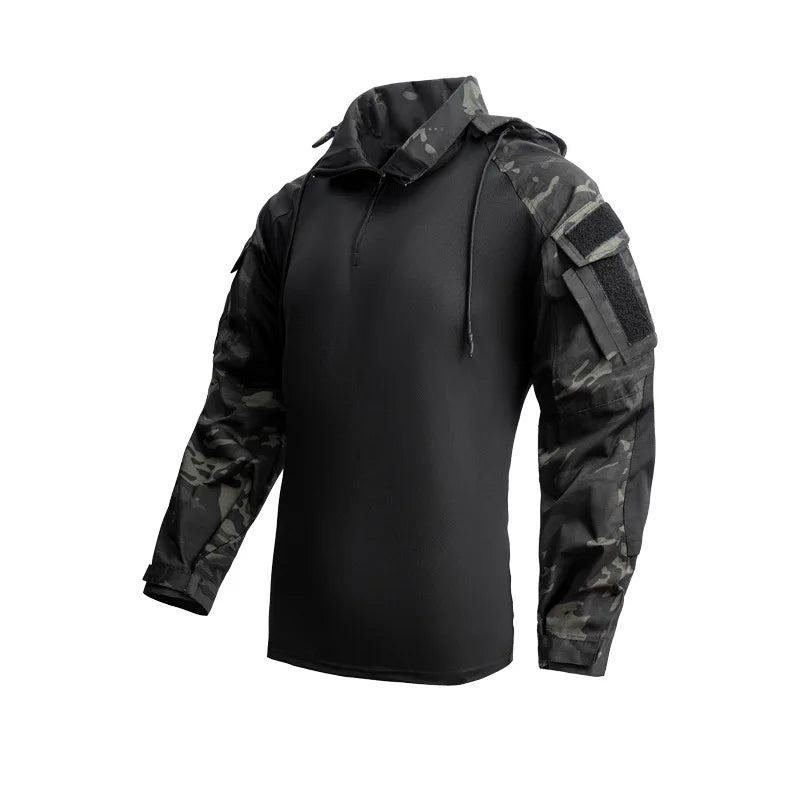 Combat Shirts Hoodies Tops Men Airsoft Tactical Shirt 1/4 Zip Long Sleeve Paintball Camping Hunting Work Clothing Wear Resistant