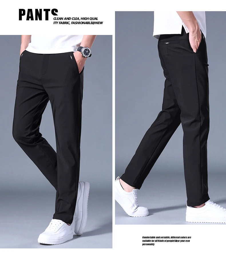 Summer Men's Casual Pants Thin Business Stretch Slim Fit Elastic Waist Jogger Korean Classic Blue Black Gray Brand Trousers Male