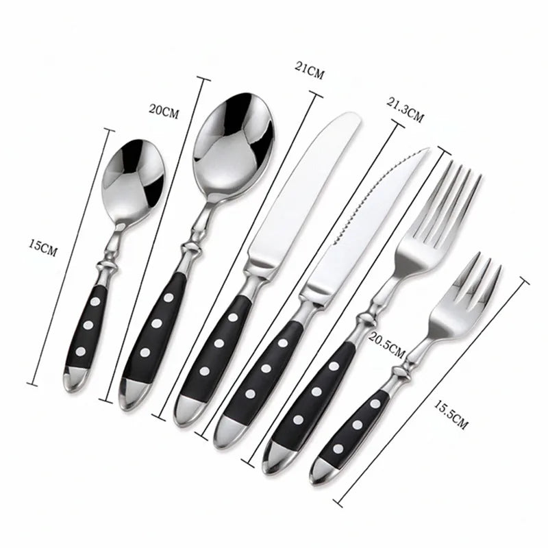 Western Stainless Steel Cutlery Set Creative Retro Steak Knife Dining Fork Spoon Dinnerware Set Rivets Handle Kitchen Tableware