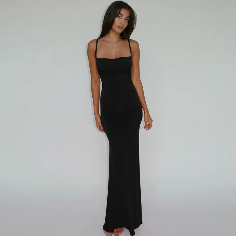 Cryptographic Draped Sexy Backless Sleeveless Slip Maxi Dress for Women Elegant Summer Sundresses Holiday Beach Vestido Clothes
