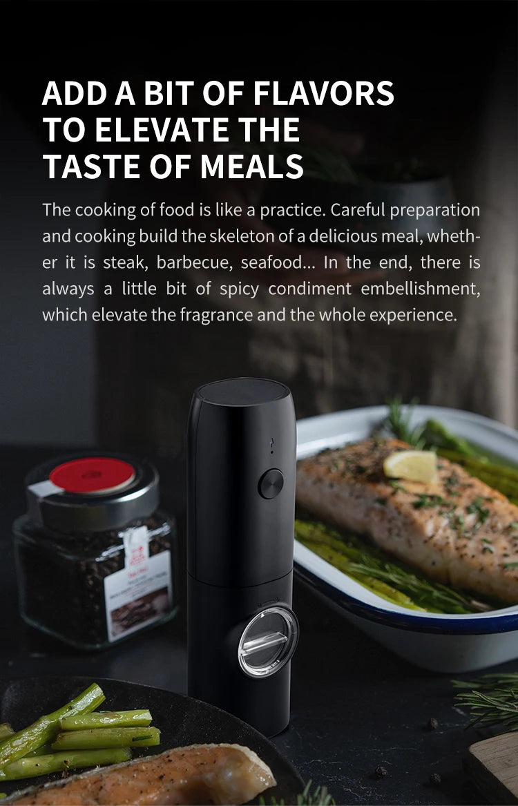 USB Rechargeable Electric Salt And Pepper Grinder With Adjustable Coarseness Refillable Mill Battery Powered Home Kitchen Gadget