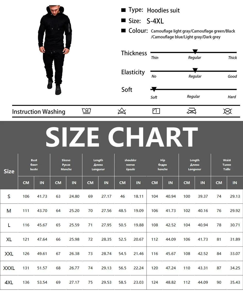 Men's Tracksuit Military Hoodie Sets Camouflage Hooded Leisure Suit Man Sweatshirt Pants Tactical Sweat Sports Suit