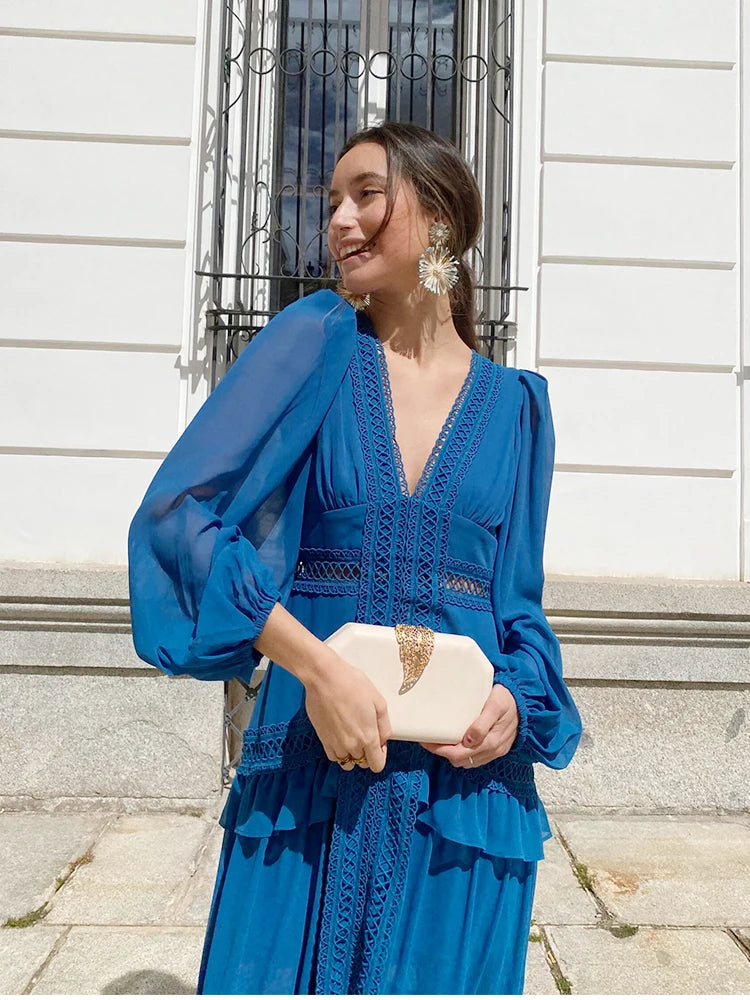 Women’s Long Dress Long Sleeve V-neck Maxi Dresses 2024 Autumn and Winter New in Dresses Party Evening Dresses for Women