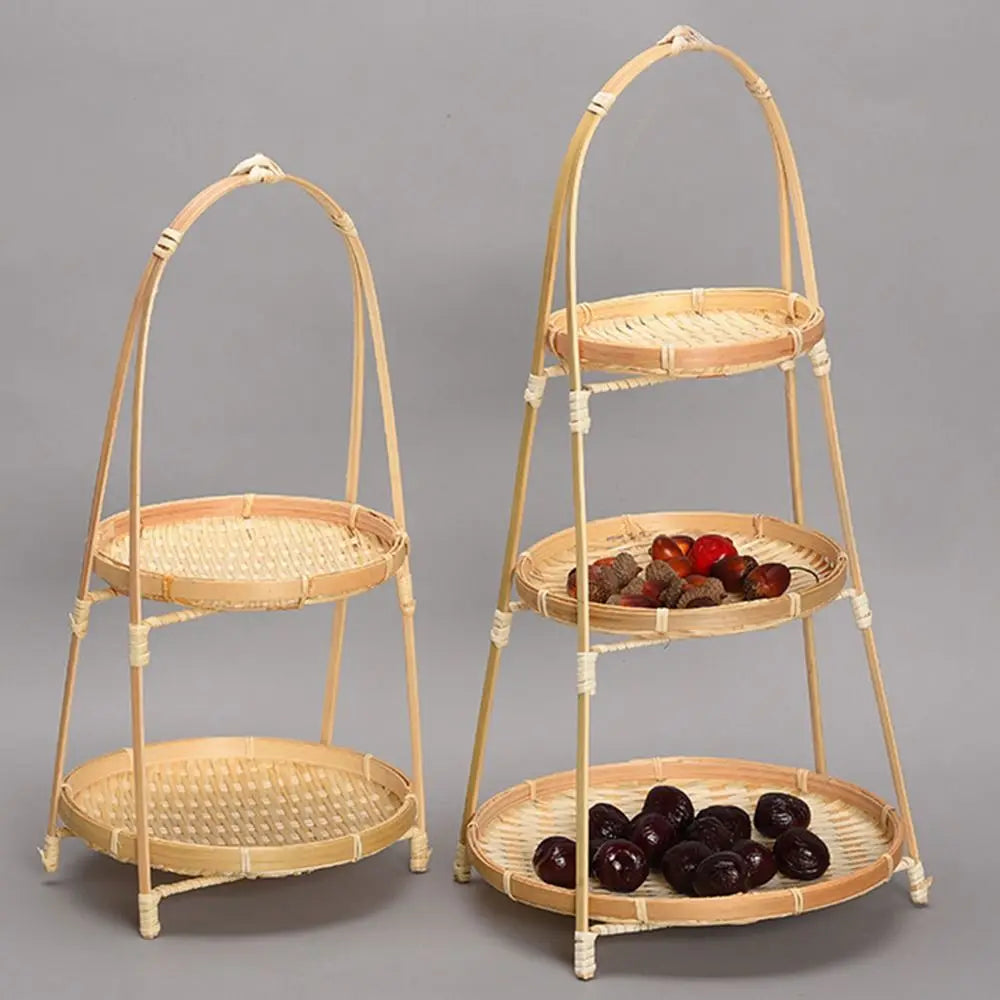 Bamboo Fruit Basket Standing Trays Serving Trays Woven Fruit Basket Bread Basket for Kitchen Dining Room Restaurant Picnics Desk
