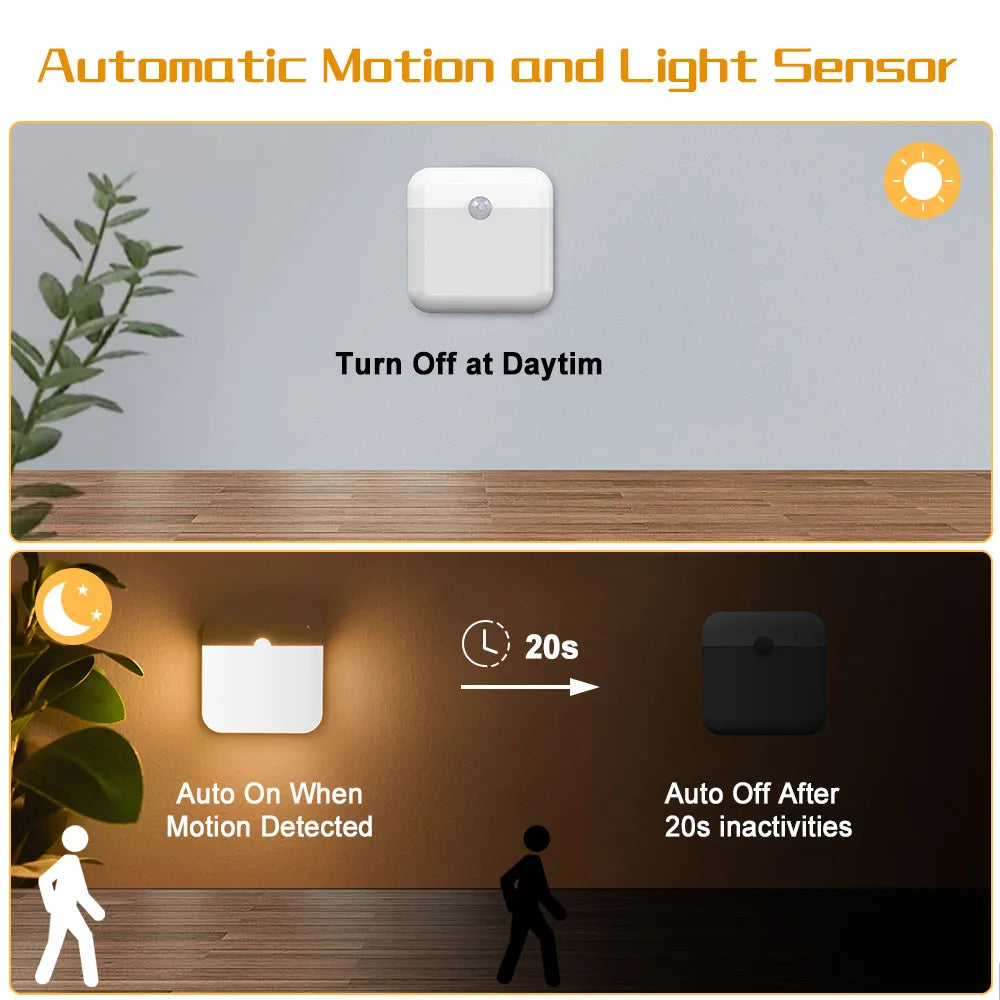 Motion Sensor Light Led Usb TYPE-C Charging Square Lamp for Bedroom Kitchen Stair Hallway Wardrobe Cupboard Lighting Night Light