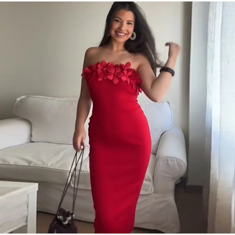 Sexy Off Shoulder Ruffles Women's Dresses Fashionable Lace Up Solid Slim Fit Long Dress Female Summer Beach Holiday Party