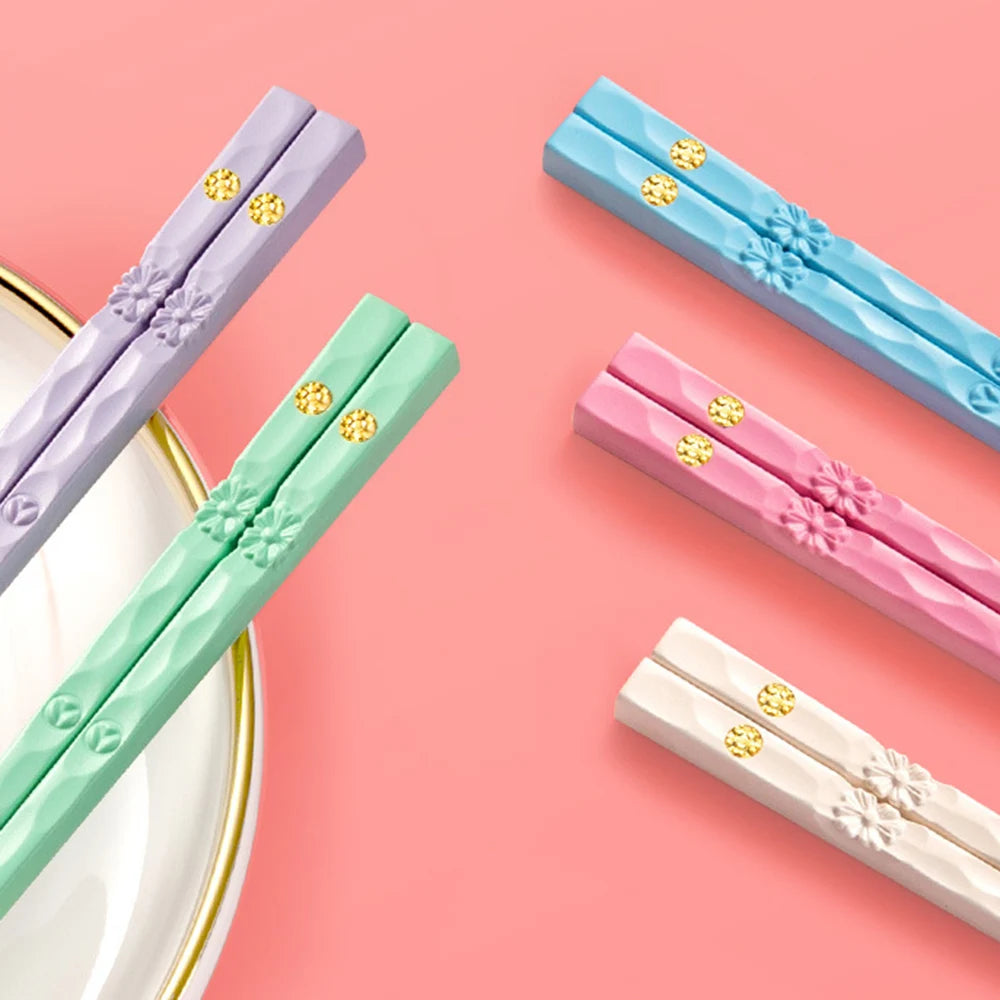 5 Pairs Non-slip Reusable Chopsticks Set Korean Food Sushi Sticks Chopsticks Alloy Chopsticks For Hotel Restaurant Kitchen