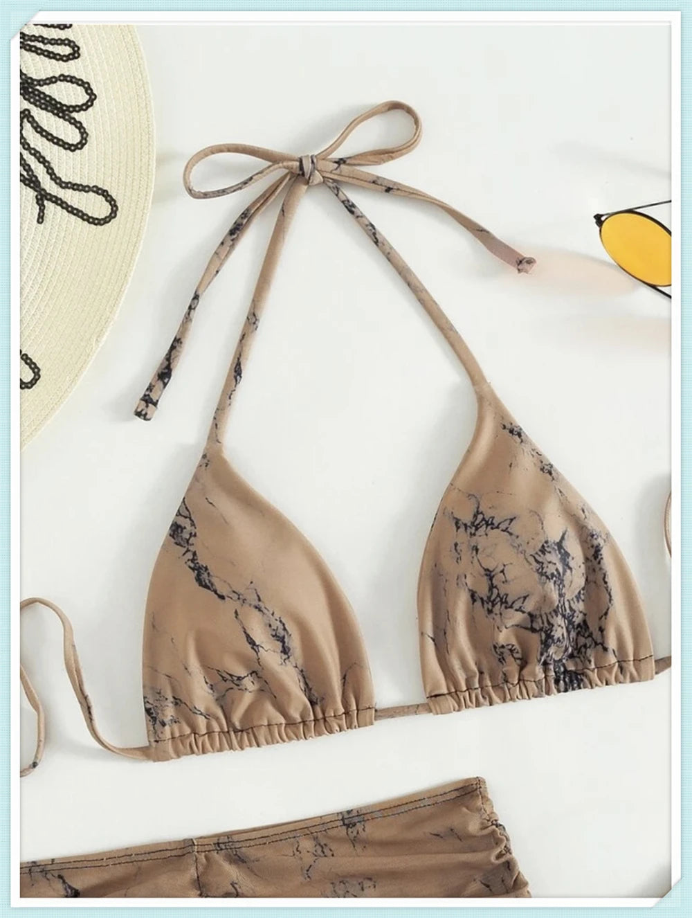 3 Pieces Thong Bikini Set With Skirt Marble texture Bathing Suit Women Swimsuit Set Female Swimwear Beach Wear Swimming Summer