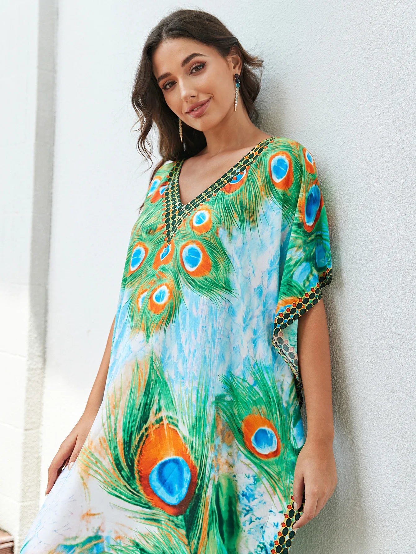 Women's Print Turkish Kaftan Bikinis Set Beachwear Bikini Cover Up Maxi Dress Bathing Suit Summer Outfit