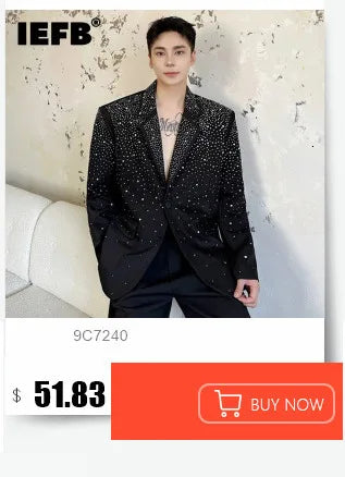 IEFB Zipper Men Suit Personalized Design Coat Casual 2023 Solid Color Long Sleeve Zipper Decoration Male Jacket Darkwear 9A5018