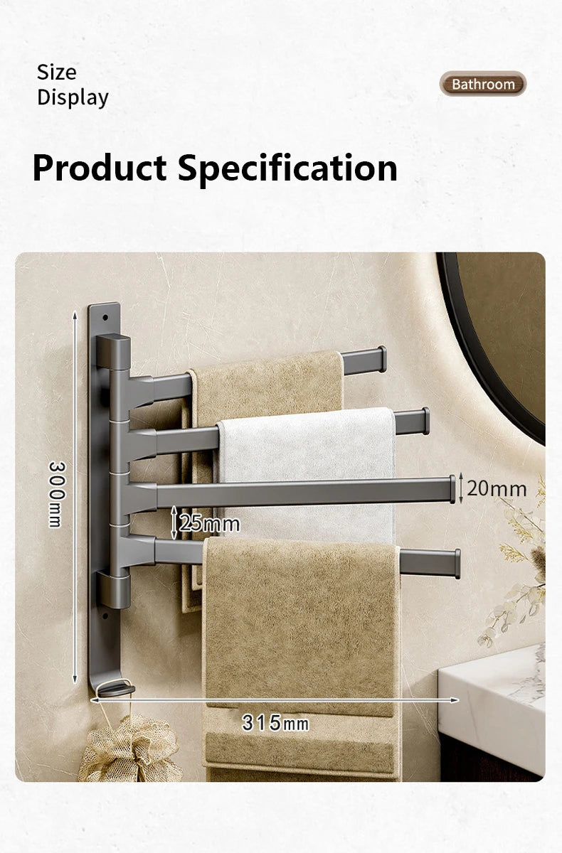 Bathroom Towel Rack Rotatable Towel Holder Space Aluminum 1/2/3/4/5-Bar Towel Hanger Kitchen Kitchen Hanging Wall Mounted