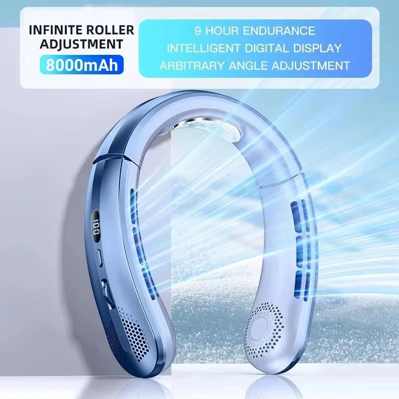 Xiaomi 8000mAh Hanging Neck Fan USB Portable Bladeless Mini Rechargeable Mute LED Digital Display Electric Fans Air Cooler Hot