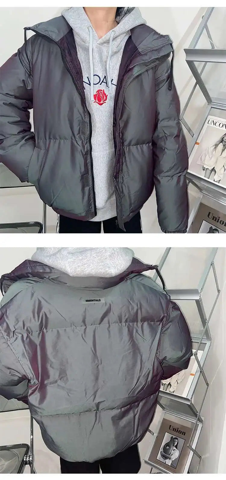 PFHQ Men Cotton Jacket High Street Trendy Winter Bread Coat 2024 Stand Collar Solid Color Long Sleeve Male Tops Casual 21Z7546