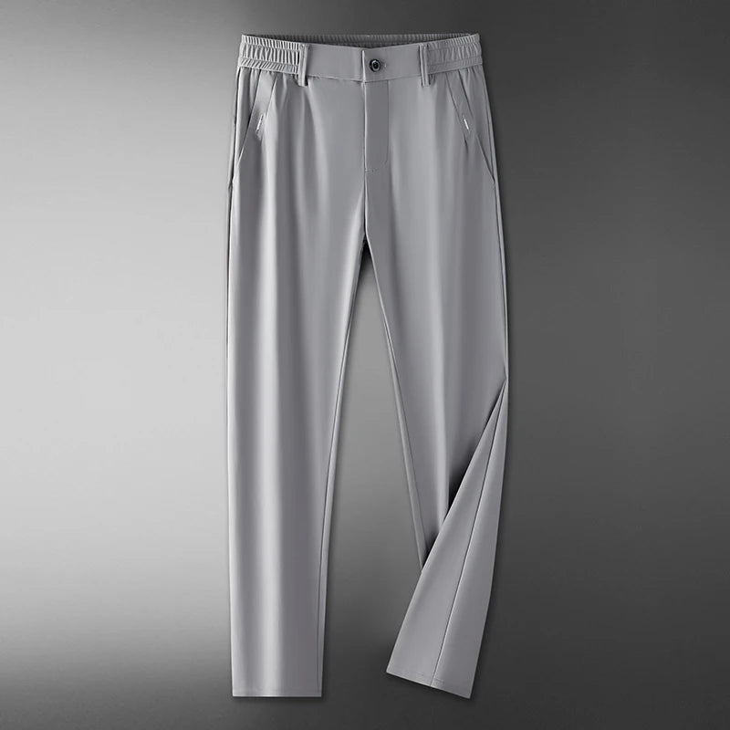 Summer Men's Casual Pants Thin Business Stretch Slim Fit Elastic Waist Jogger Korean Classic Blue Black Gray Brand Trousers Male