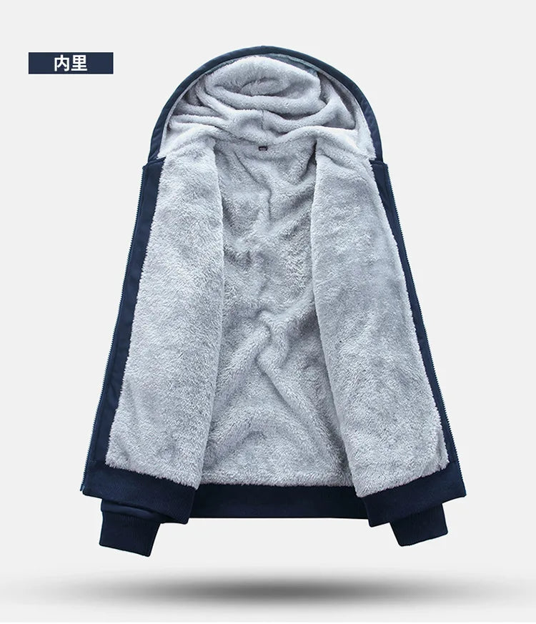 2025 Men's Thicken Warm Tracksuit Set Cardigan Fleece Hood Jacket+Pants Sweatshirts Male 2 Piece Sets Hoodies Suit Coat Big Size