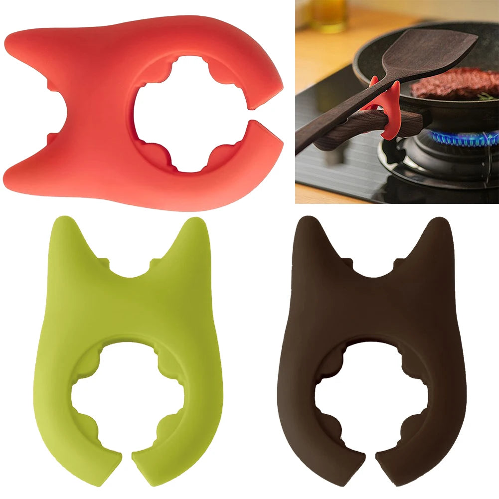 Spoon Holder Clip Anti Scalding and Overflow with Non Perforated Fork Spatula Rack Silicone Cooking Pot Clip Kitchen Accessories