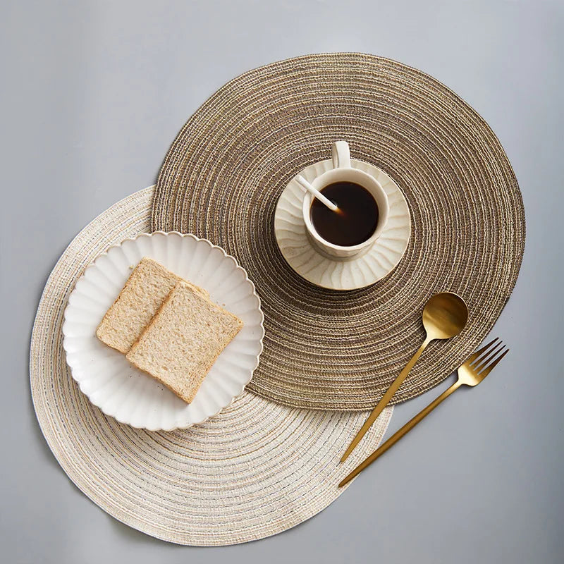 1pcs Round Table Mat Woven Ramie Placemats Anti Slip Dining Table Mats Non-Slip Tableware Bowl Pads Kitchen Drink Cup Coasters