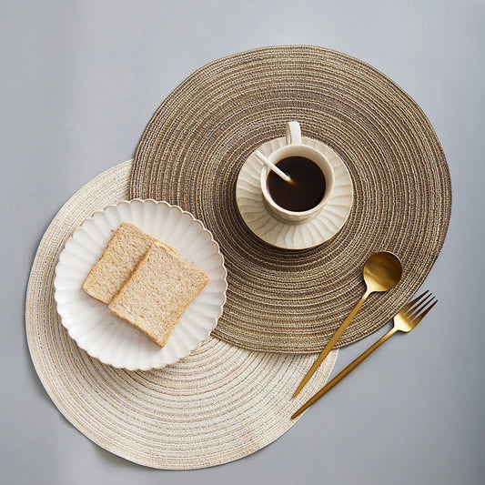 1pcs Round Table Mat Woven Ramie Placemats Anti Slip Dining Table Mats Non-Slip Tableware Bowl Pads Kitchen Drink Cup Coasters