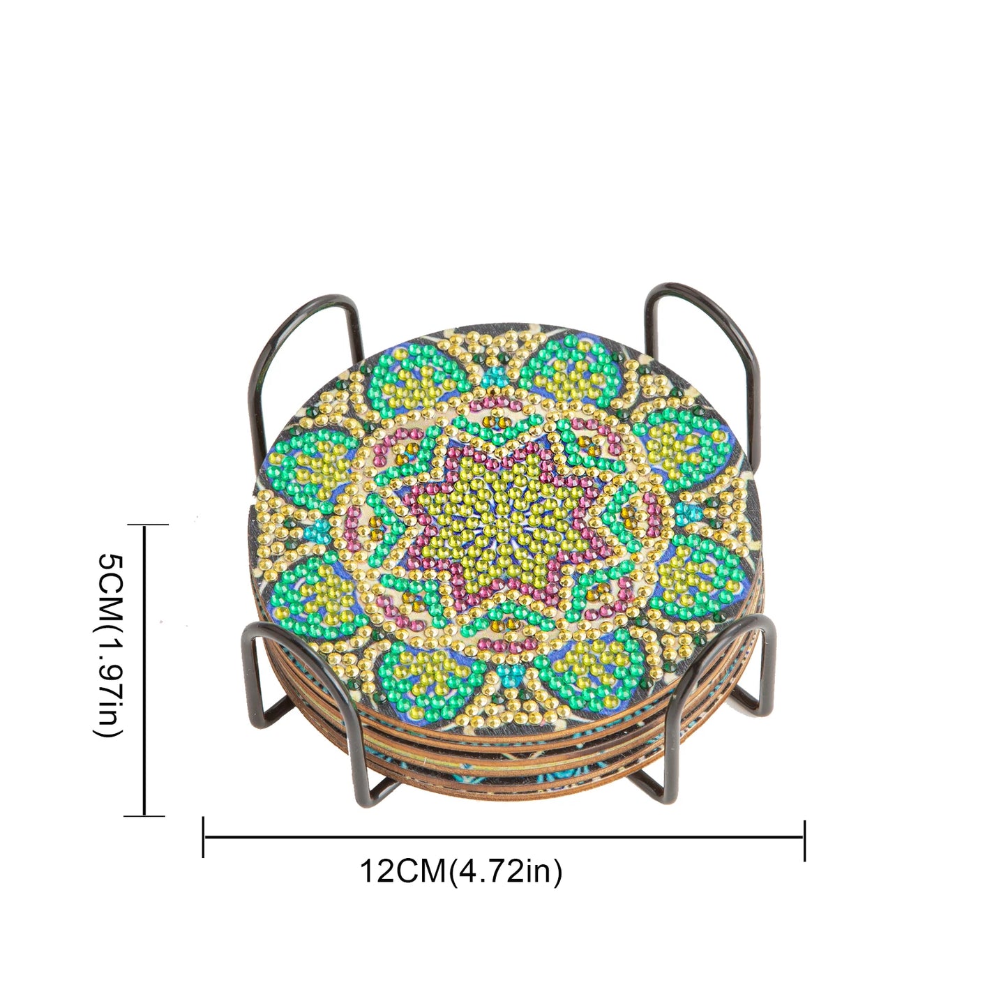 PhotoCustom 6pc/Sets Diamond Painting Coasters 5D DIY Round Diamond Mosaic Mandala Cup Coasters With Holder Kitchen Accessories