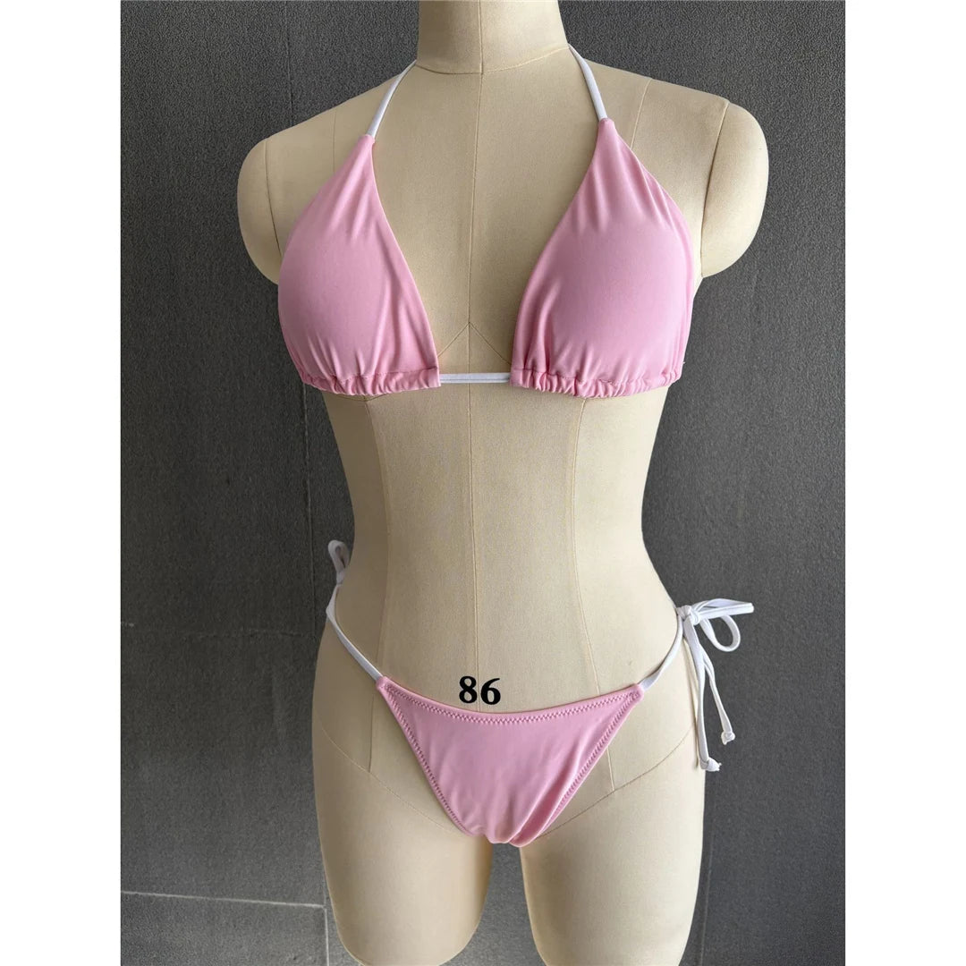 S - XL Sexy Halter Strappy High Cut Bikini Women Swimwear Female Swimsuit Two-pieces Bikini set Bather Bathing Suit Swim V6244
