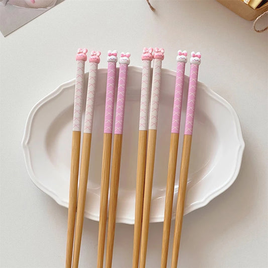 Kawaii Bunny Chinese Chopsticks Cute Wooden Korean Style Japanese Sushi Chopstick For Kids Adult Tableware Kitchen Accessories