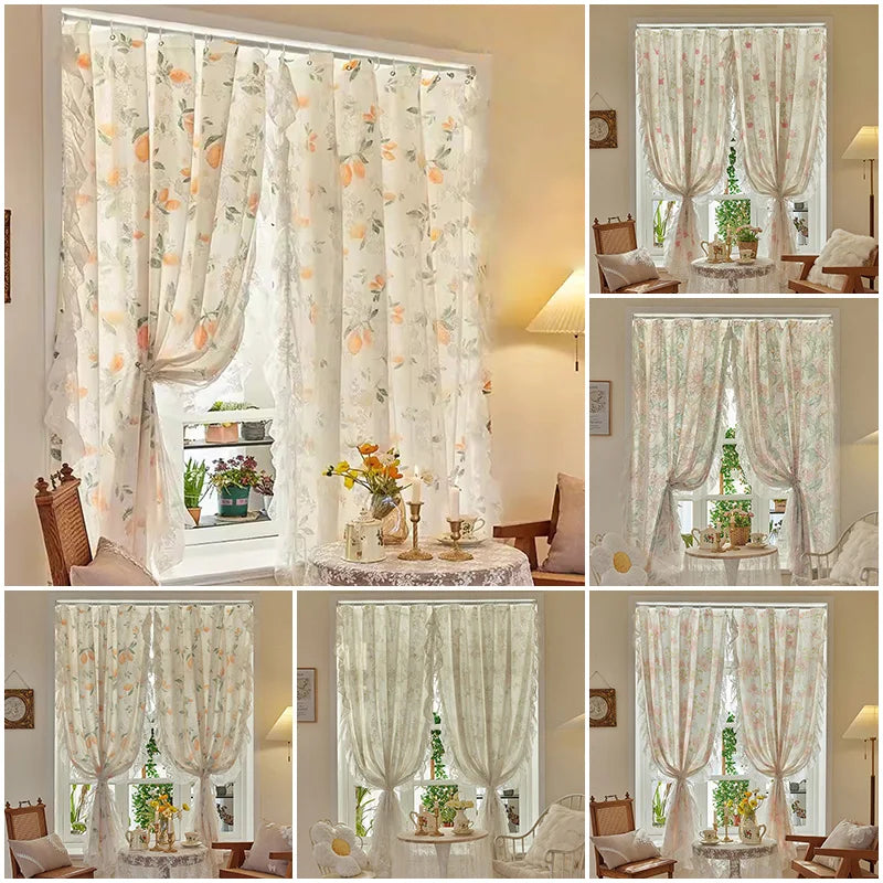 Floral Print Lace Sheer Curtain for Living Room Decoration Window Curtains for Kitchen Modern Tulle Voile Organza Curtains 레이스커튼