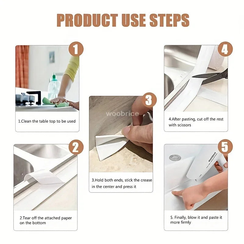 Multifunction Kitchen Self Adhesive Sealing Tape Bathroom Shower Bath Caulk Strip Waterproof Wall Sticker Sink Mold Proof Edge T