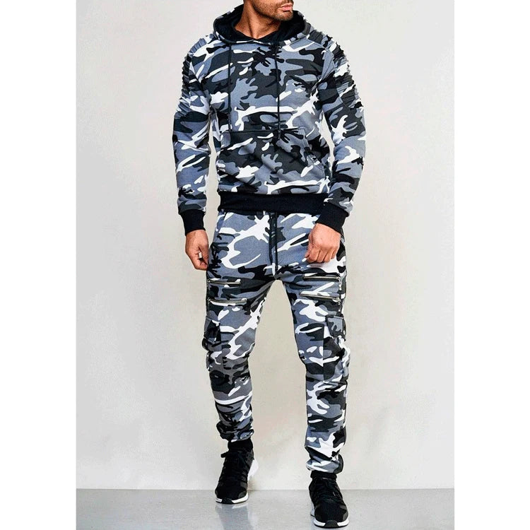 Men's Tracksuit Military Hoodie Sets Camouflage Hooded Leisure Suit Man Sweatshirt Pants Tactical Sweat Sports Suit
