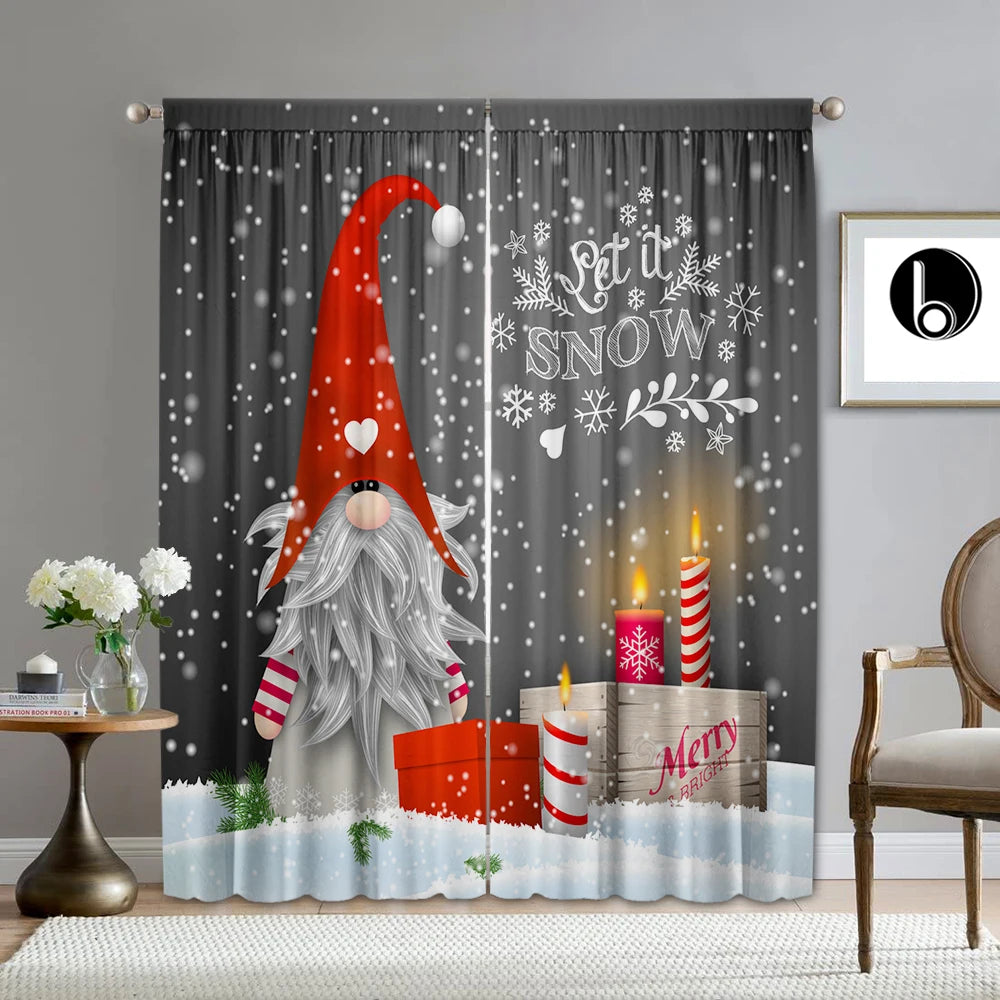 2PC Home Decoration, Printed Curtains, Happy Birthday Cake Merry Christmas, Kitchen, Coffee Shop, Living Room, Balcony, Garden