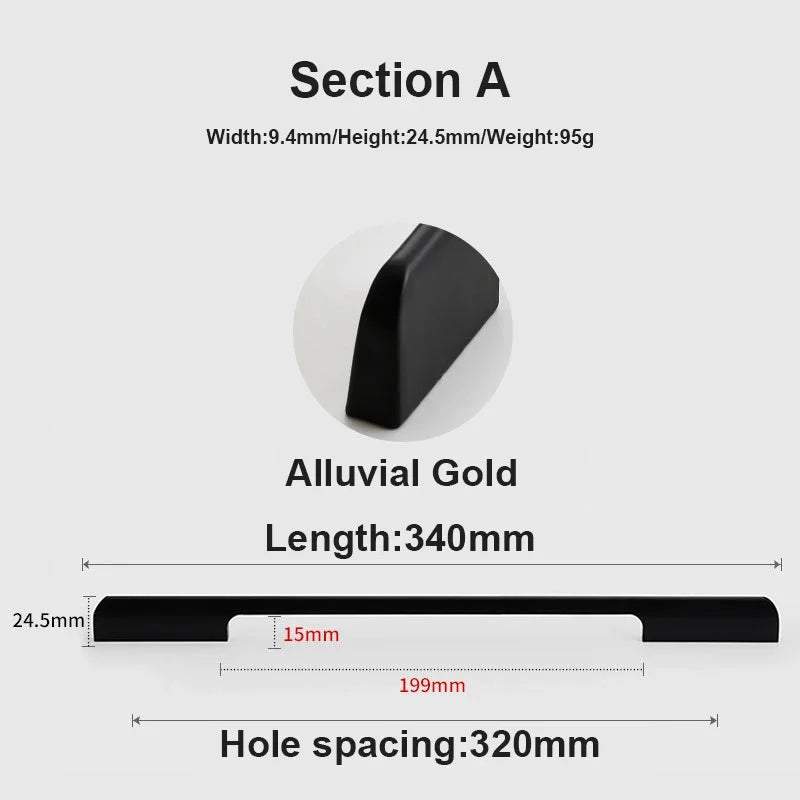JUIDINTO 1pc Aluminium Cabinet Handle Pulls Black Handle 96-320mm Kitchen Drawer Handle for Furniture Wardrobe Closet