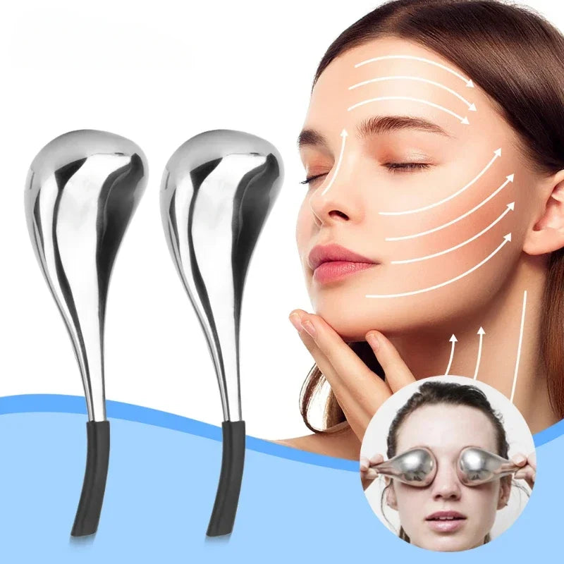 2PCS Ice Globes Spoon Massager Facial Skin Care Freeze Tool Stainless Steel Face Beauty Cryo Roller Cooling Massage Spa Ball