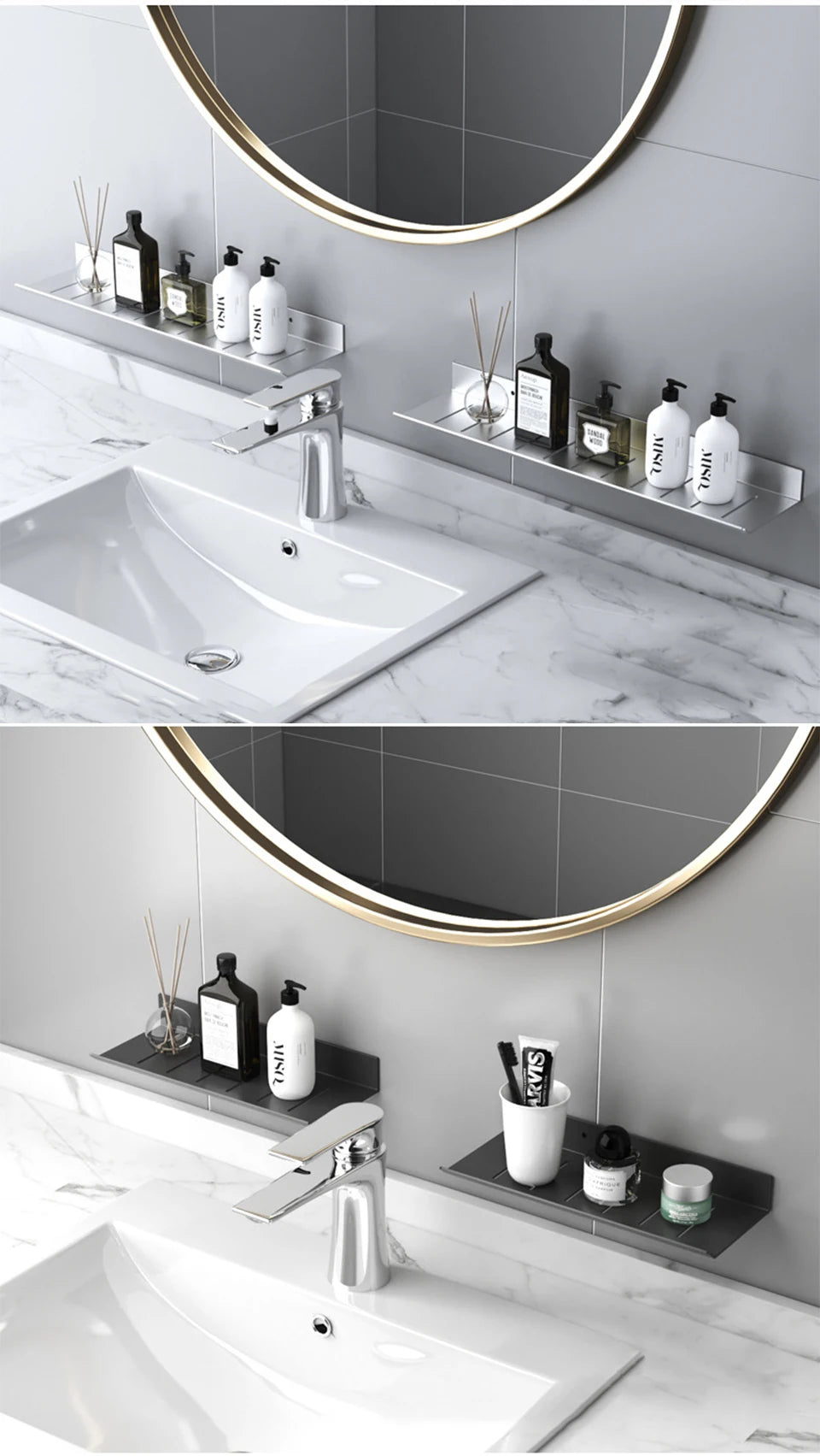ULA Bathroom Storage Rack 30-50cm Modern Bathroom Shelves Black Silver Kitchen Wall Shelf Home Accessories