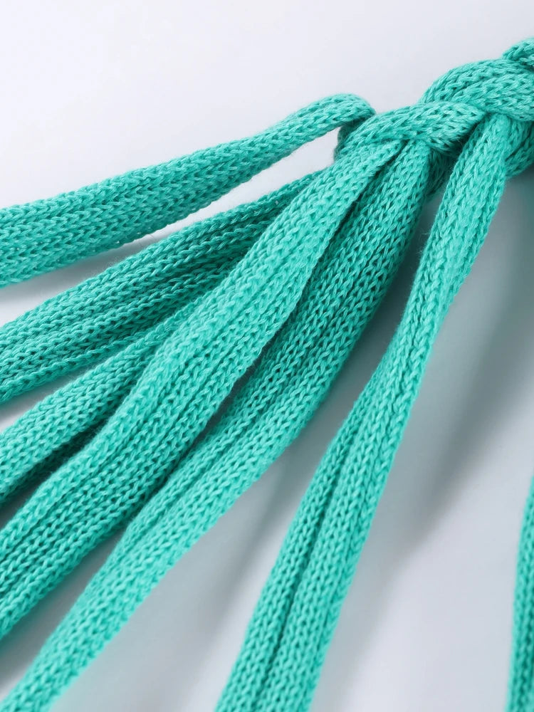 Knitted Halter Over Long Dresses Camisole V-Neck Hollow Out Strap Waist Cinching Slimming Split Beach Long Dresses Crochet Robes