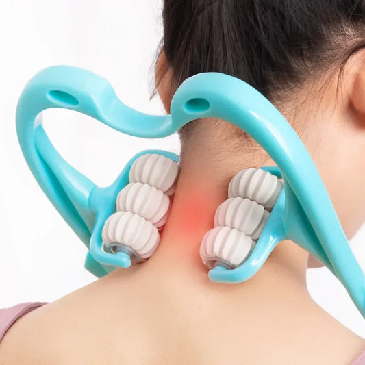 Cervical Neck Massager, Manual Neck Clamp Multifunctional Kneading Roller 6-Ball Shoulder And Neck Relaxation Massager