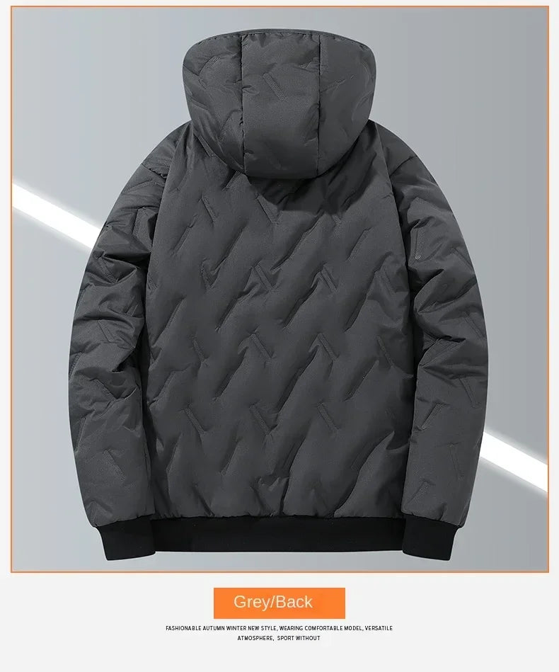 2024 new men's imitation wool cotton jacket thick and warm plus size loose and casual versatile solid color simple hooded top
