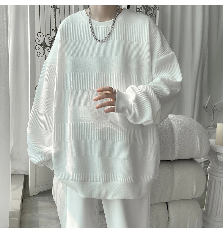 2024 Hoodies Jacquard Sweatshirt Mens White Pullover Streetwear Casual Fashion Clothes Mens Oversized Korean Harajuku T Shirt